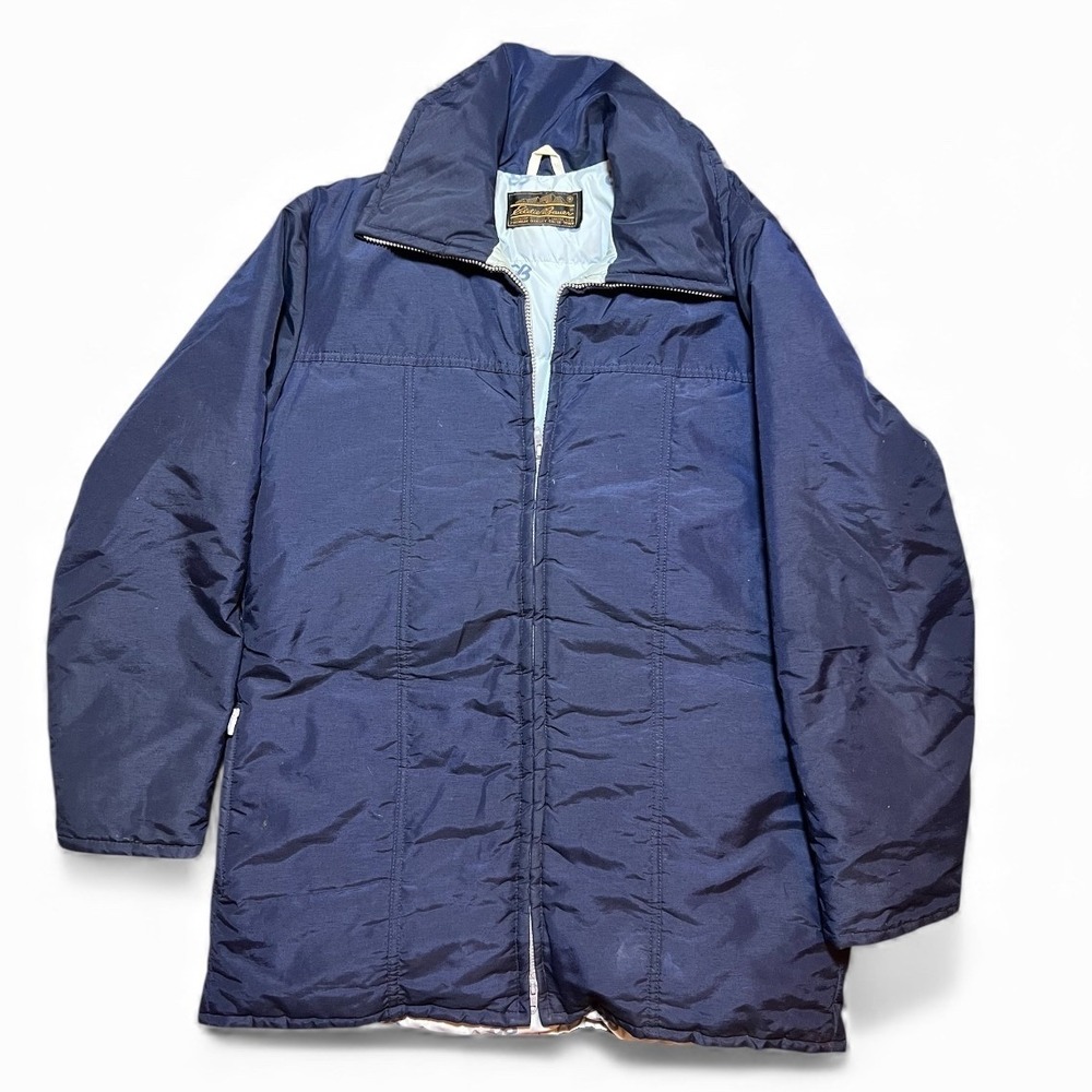 Vintage Eddie Bauer Navy Blue Goose Down Puffer Jacket Size 44 Full Zip Large **